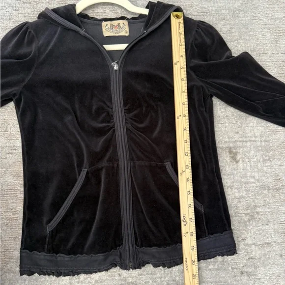 Juicy Couture Vintage Velour Black Velvet Lace Trim Tracksuit Jacket - Picture 10 of 11